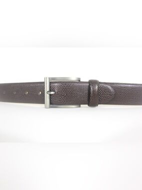 Dark Brown Snake Embossed Leather Belt with Brushed Silver Buckle Mens Canada